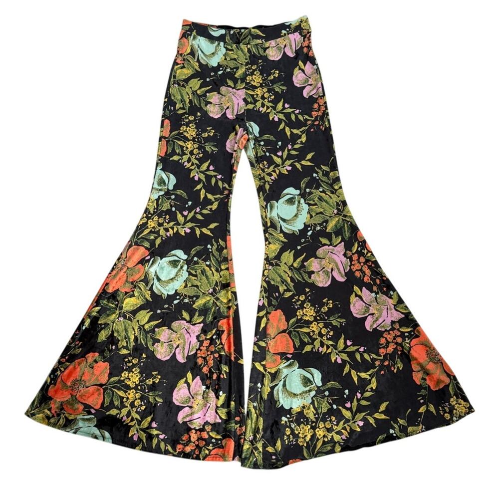 Free People Black Floral Burnout Velvet Wide Leg Pants Boho Women’s small